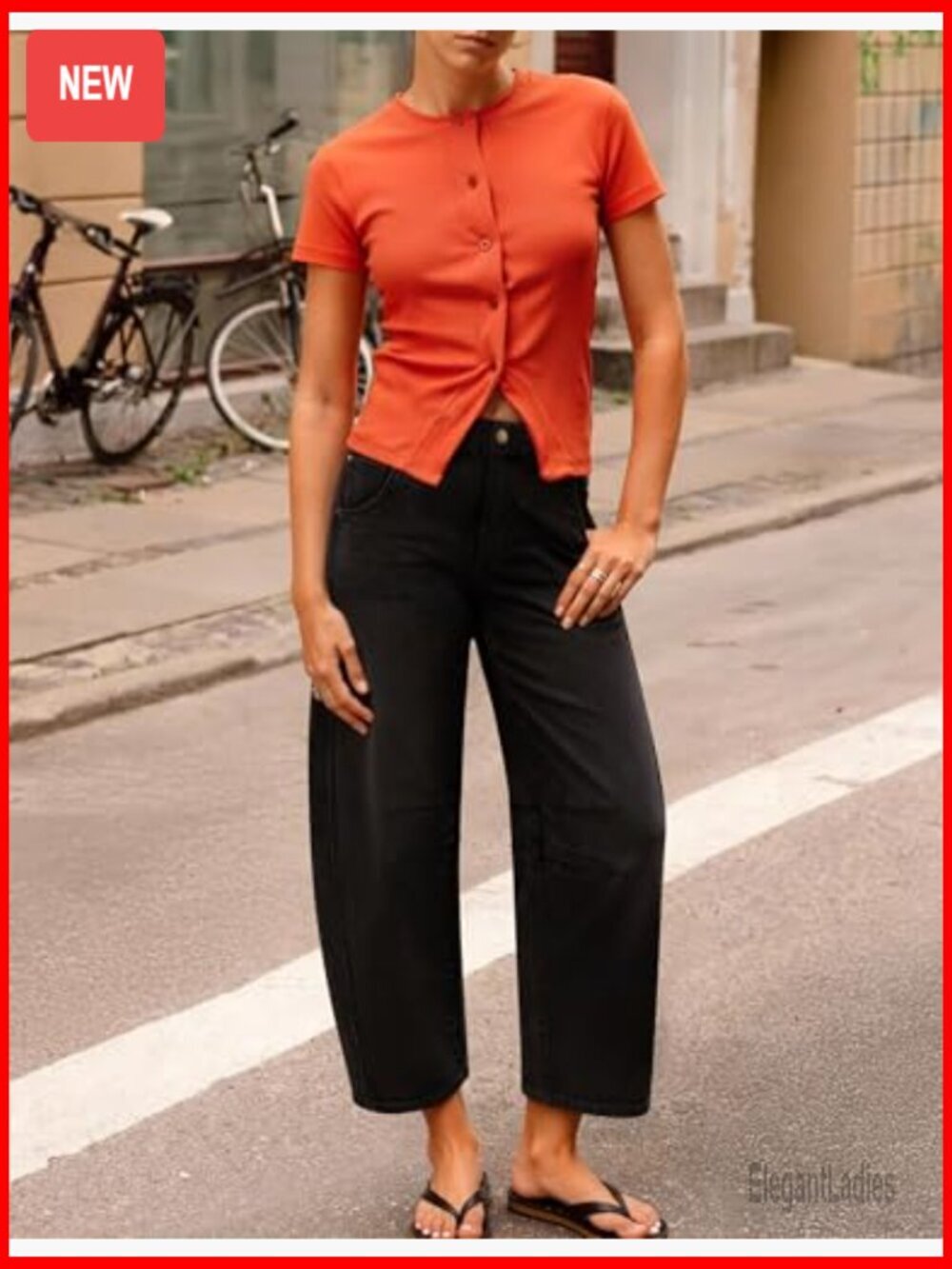 High Waisted Wide Leg Barrel Jeans Stretchy Ankle Pants with Pockets - Picture 6 of 7